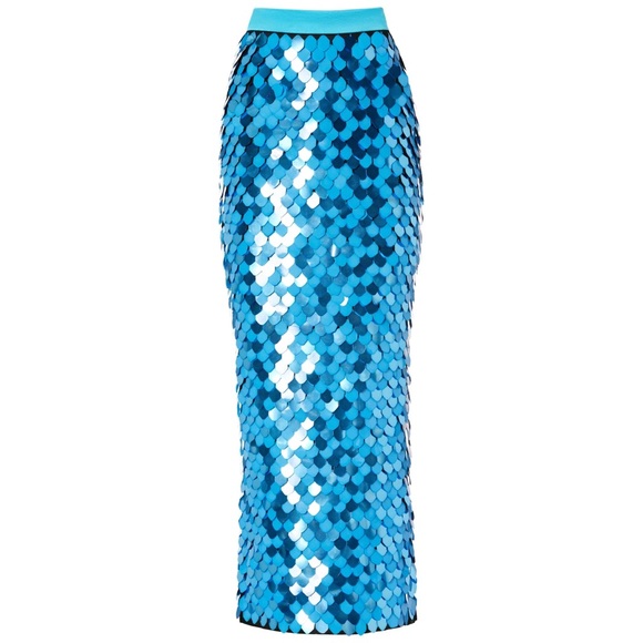 Sergio Hudson Blue Paillette Midi Skirt - Picture 1 of 14